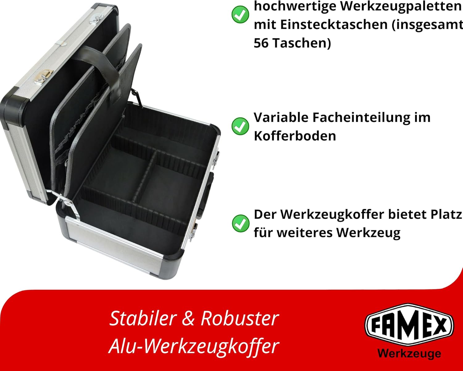 ⚒️ Bau & Montage – FAMEX 420-88 Alu-Werkzeugkoffer gefüllt mit Top-Werkzeugset – erweiterbar – Werkzeugkoffer in Top-Qualität – für den gewerblichen Einsatz – Bild 4