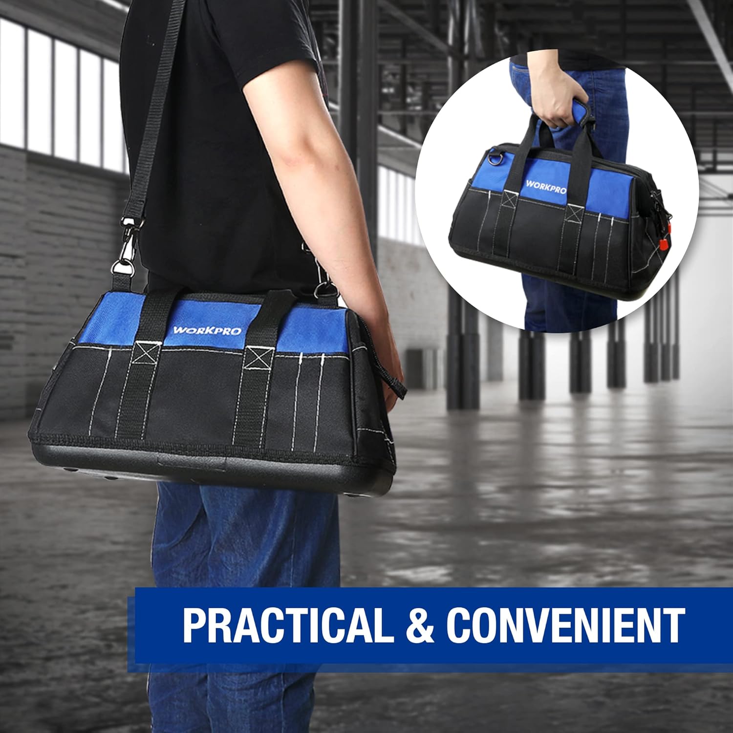 ⚡ Elektro & Technik – WORKPRO 16-Zoll-Werkzeugtaschen-Organizer, harter Boden, weit offener Mund, robuste Mehrzweck-Werkzeugtasche mit verstellbarem Schultergurt – Bild 8