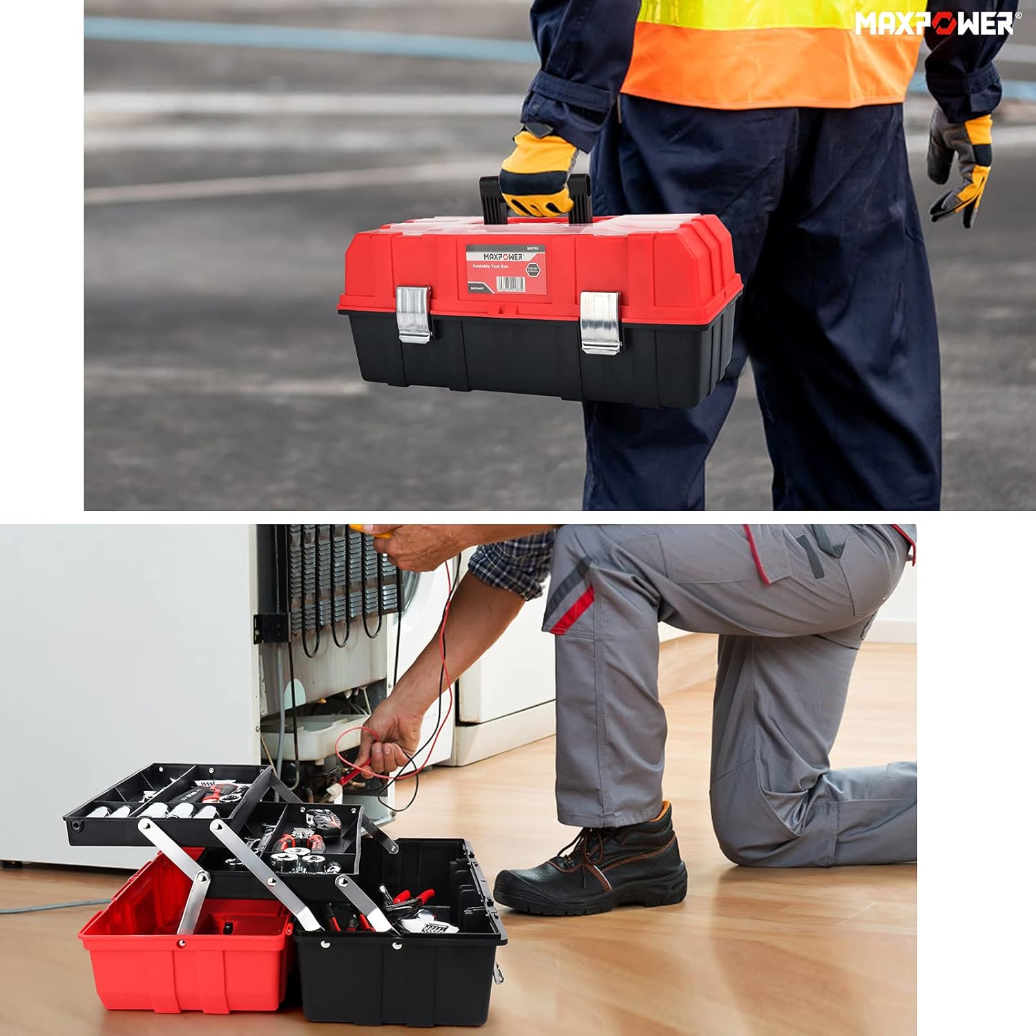 ⚒️ Bau & Montage – MAXPOWER Werkzeugkoffer leer, großer Werkzeugkasten mit 3 Schubladen, Werkzeugkasten 42 x 18 x 17 cm mit Metallverschluss, Werkzeugkasten aus schlagfestem Kunststoff für Hobby, Heimwerker – Bild 6