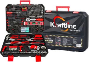 ⚒️ Bau & Montage – Werkzeugkoffer gefüllt 156-teilig, Werkzeugset komplett ausgestattet für Heimwerker & Auto, Werkzeugkoffer Werkzeugkasten, Universalwerkzeuge, Edelstahl-Werkzeugsets für Werkstatt und Haushalt in Schwarz