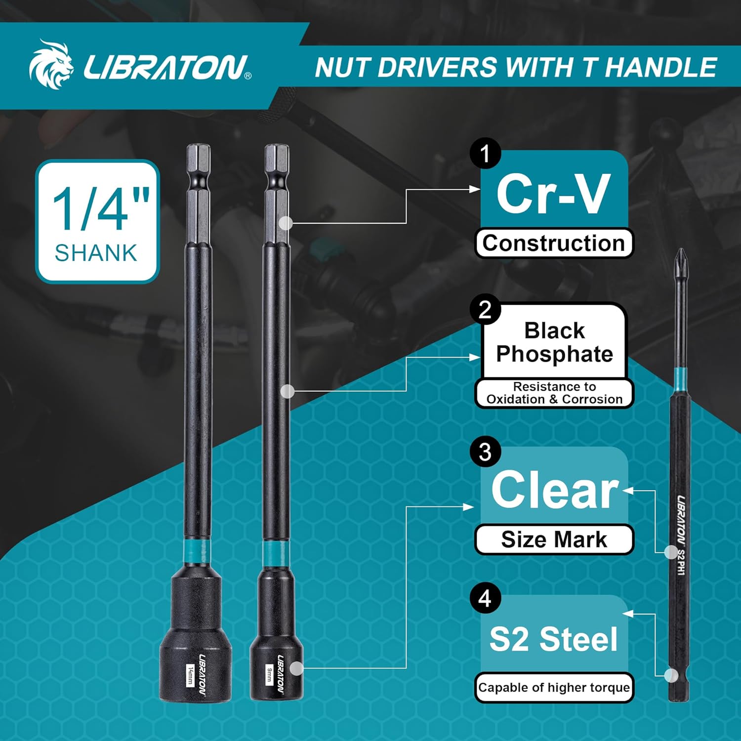 🚗 KFZ & Werkstatt – LIBRATON 27-Piece Magnetic Socket Long Set 1/4 Inch with Ratchet T-Handle, Metric and SAE Long Socket Wrench, Hex Socket, Socket Adapter Wing Nut Screwdriver, Bit Holder – Bild 6