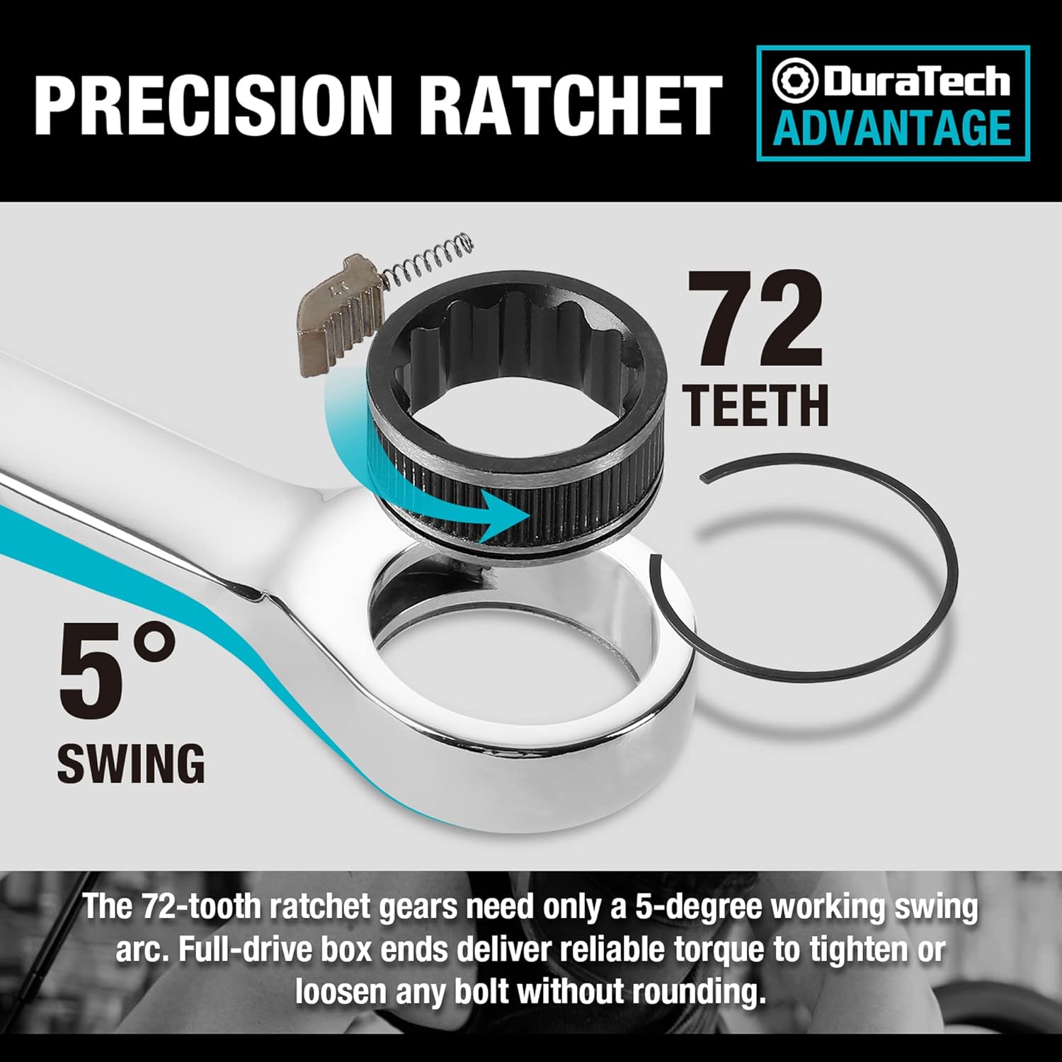 🚗 KFZ & Werkstatt – DURATECH Ratchet Wrench Set, 10 Pieces, 6-18 mm, Open-End Spanner Ring Set, with 72 Teeth, 5° Swivel Range, Chrome Vanadium Steel, Includes Roll Bag – Bild 5