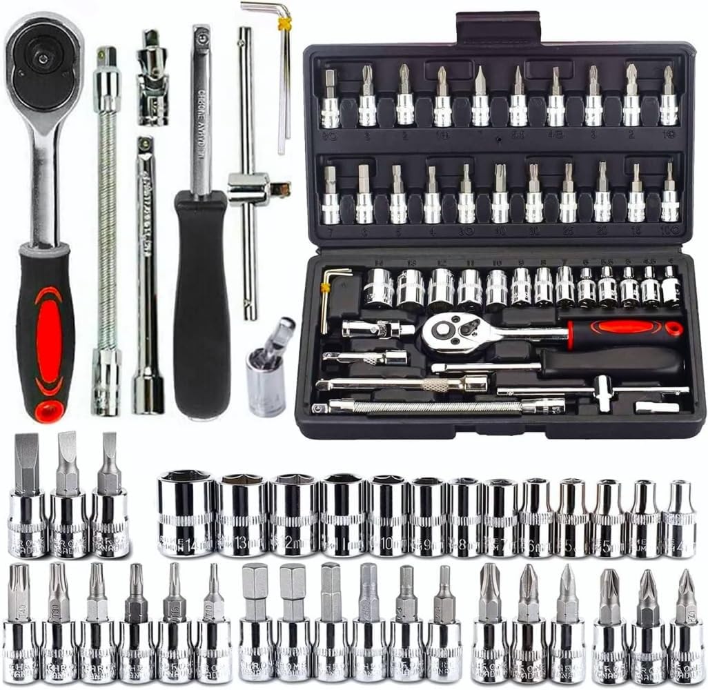 🚗 KFZ & Werkstatt – Socket Spanner Sets 46-Piece Tool Box 1/4 Inch Hex Set with Ratchet and Adapter Tool Bit Set, Socket Spanner and Bit Set Ratchet Box for Car – Bild 5