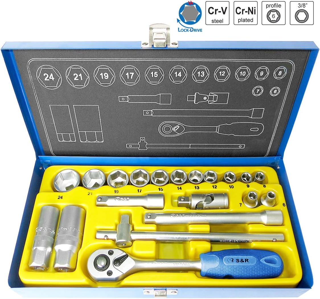 🚗 KFZ & Werkstatt – S&R Socket Wrench Set 20-Piece 3/8" in Metal Box, Spanner Set with LOCK-Drive profile,Tool Set Professional Quality – Bild 7