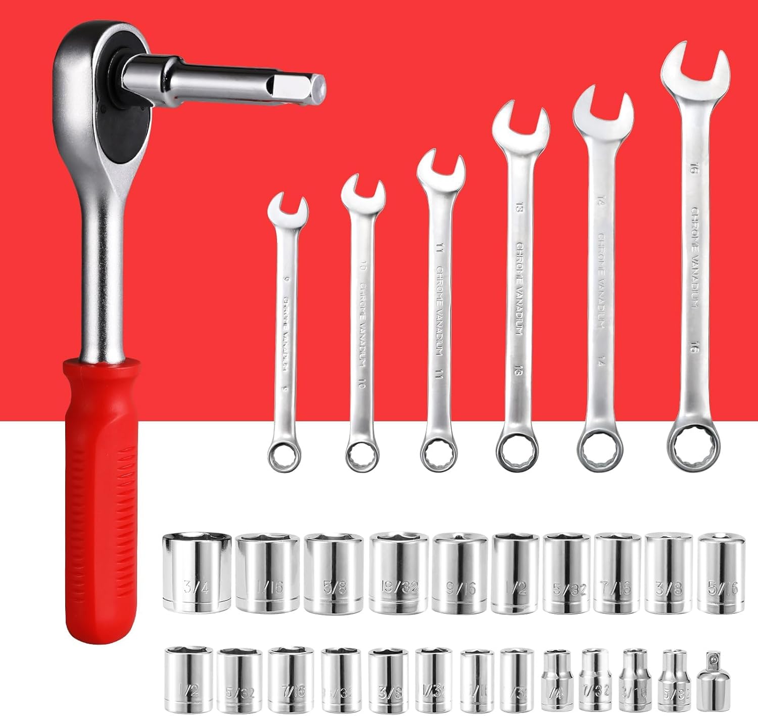 🔥 Angebote & Aktionen – TLGREEN 198-Piece Filled Tool Box Household Tool Set with Ratchet Socket Wrench Set Screwdriver Universal Tool Sets Red – Bild 5