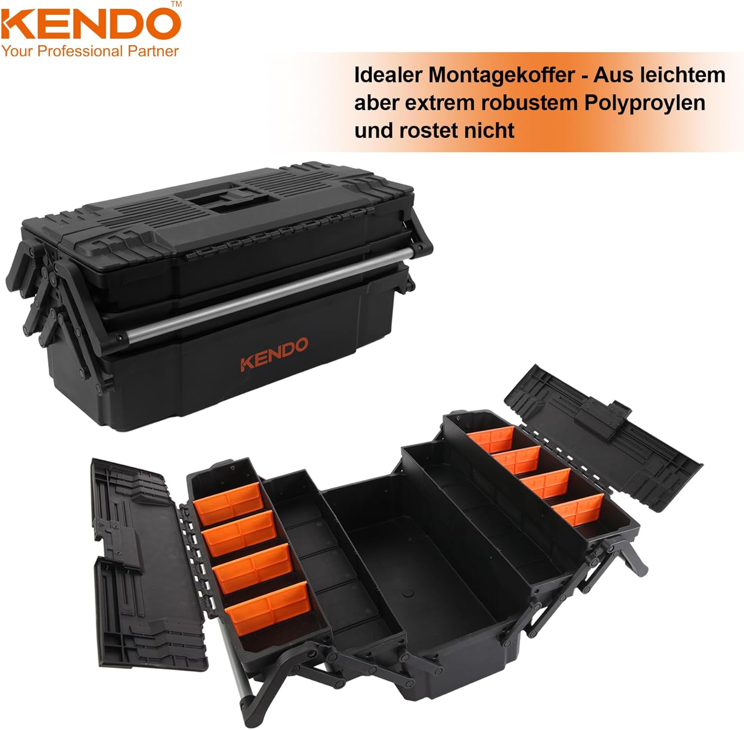 ⚒️ Bau & Montage – KENDO Empty Plastic Tool Box - Lightweight and Extremely Robust - 46.5 x 23 x 21 cm - 4 Hinged Compartments with Flexible Dividers - Assembly Tool Box - Tool Storage for DIY Enthusiasts – Bild 7