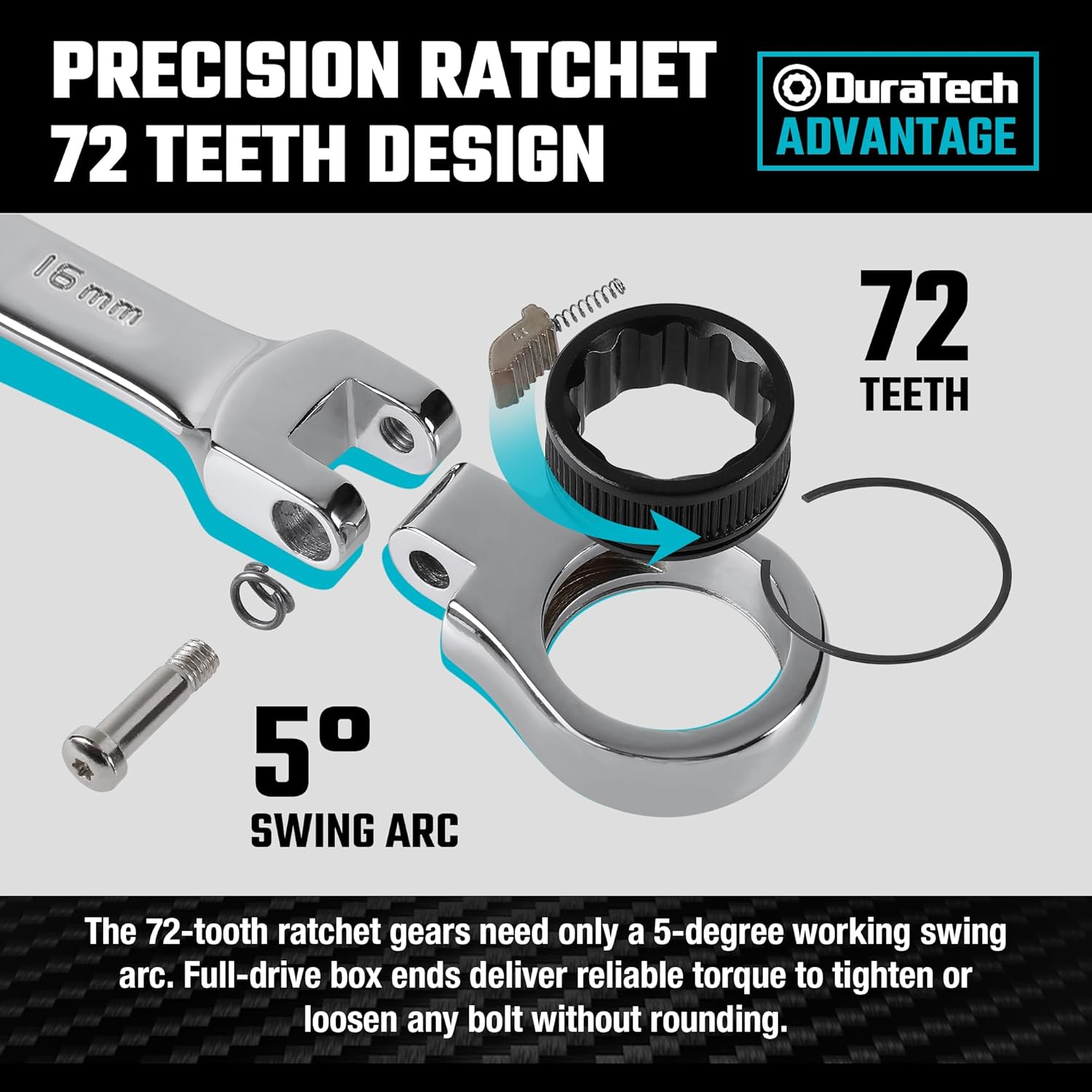 🚗 KFZ & Werkstatt – DURATECH 12-Piece Joint Ratchet Wrench Set, Open-End Spanner Combination Spanner Set with 72 Teeth, Metric, 8-19 mm, Cr-V Steel, Organised in Storage Case – Bild 4
