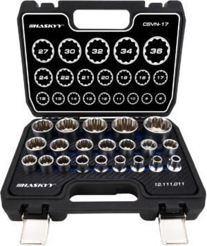 🚗 KFZ & Werkstatt – 21 pieces. Haskyy® 21-piece multi-tooth socket spanner, socket box, 8 - 36 mm, 12-sided 6-sided XZN Torx socket set system.
