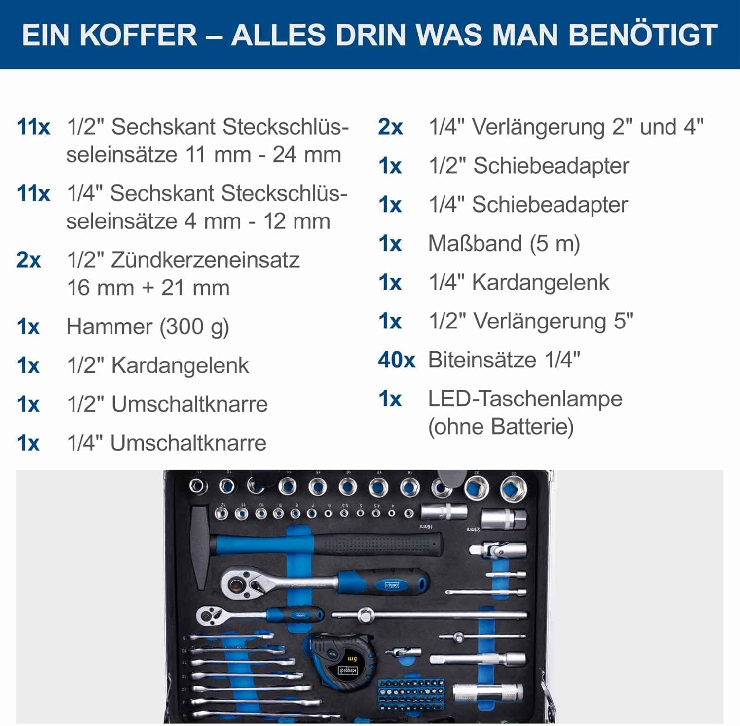 🔥 Angebote & Aktionen – Scheppach TB200 Aluminium Tool Box Filled 141-Piece Tool Set | Workshop Case Equipped with Wrench, Hammer, Pliers, Screwdriver, Tool Box for Workshop and Household – Bild 7