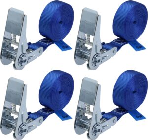 🚗 KFZ & Werkstatt – Lashing Strap with Ratchet Lashing Strap Set of 4 Ratchet Straps DIN EN 12195-2 Blue 4 m or 6 m, 25 mm Wide – Load Capacity up to 800 kg, Pack of 4, 2.5 cm x 4 m