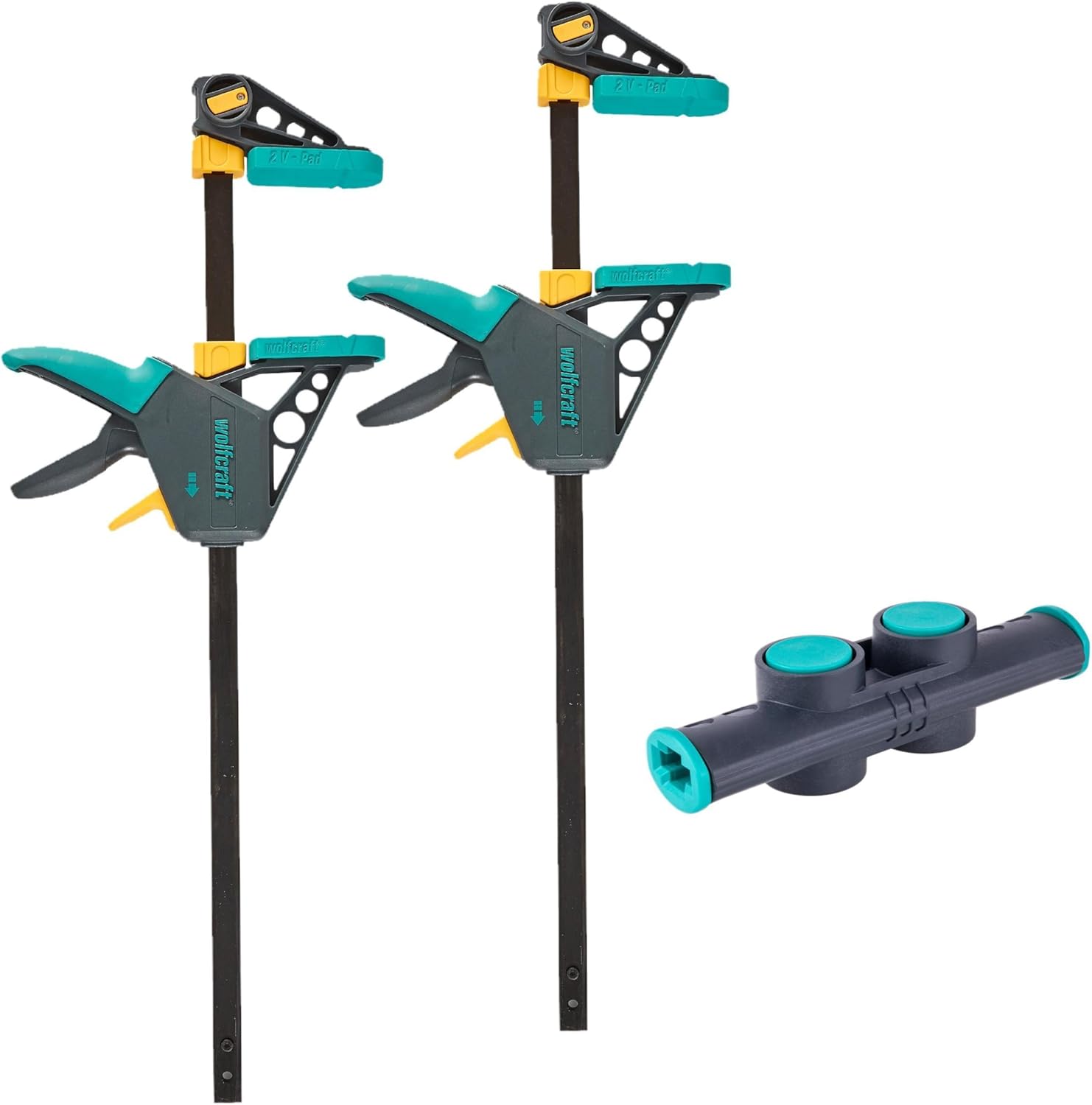 🔥 Angebote & Aktionen – wolfcraft XL 8624000 Single-Handed Clamps Set Flexible Spans of up to 1060 mm Clamping Force 120 kg 2 One-Handed Clamps PRO L + Connector