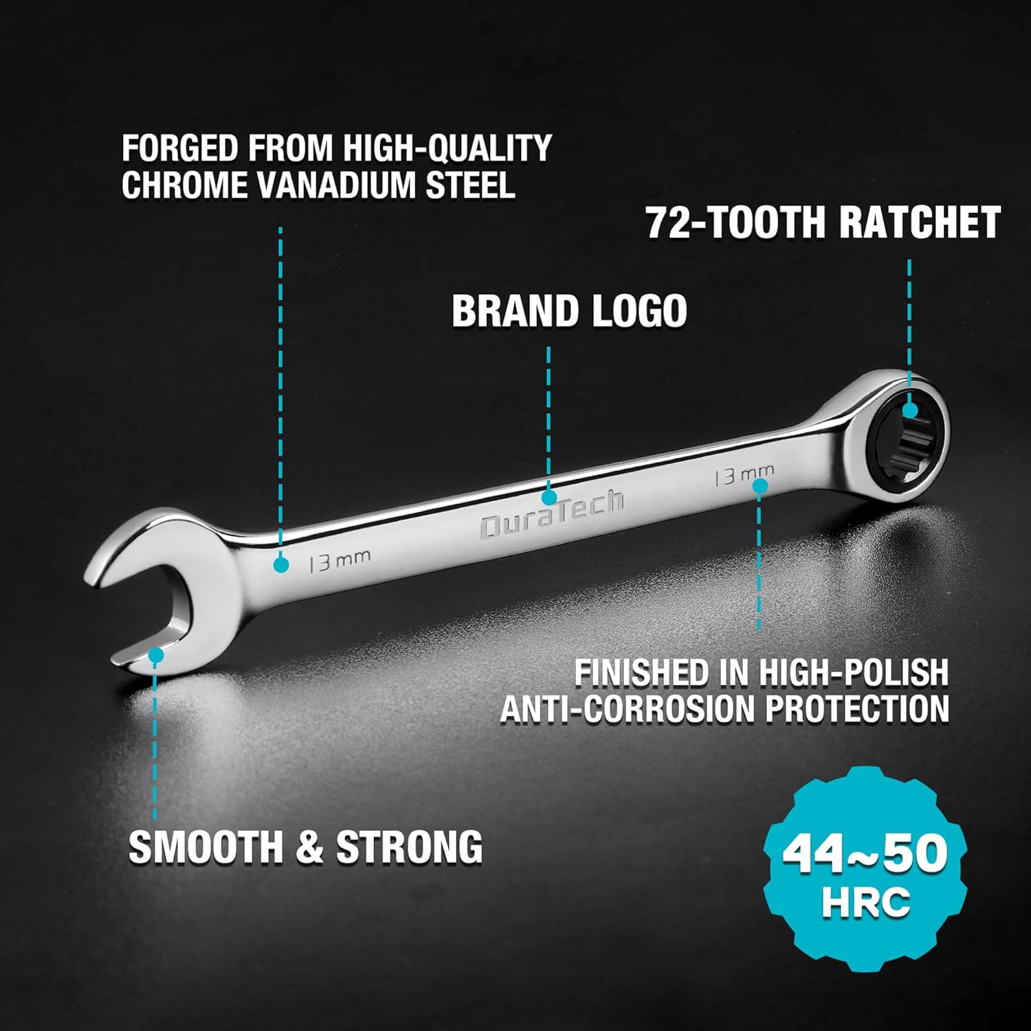🚗 KFZ & Werkstatt – DURATECH Ratchet Wrench Set, 10 Pieces, 6-18 mm, Open-End Spanner Ring Set, with 72 Teeth, 5° Swivel Range, Chrome Vanadium Steel, Includes Roll Bag – Bild 4