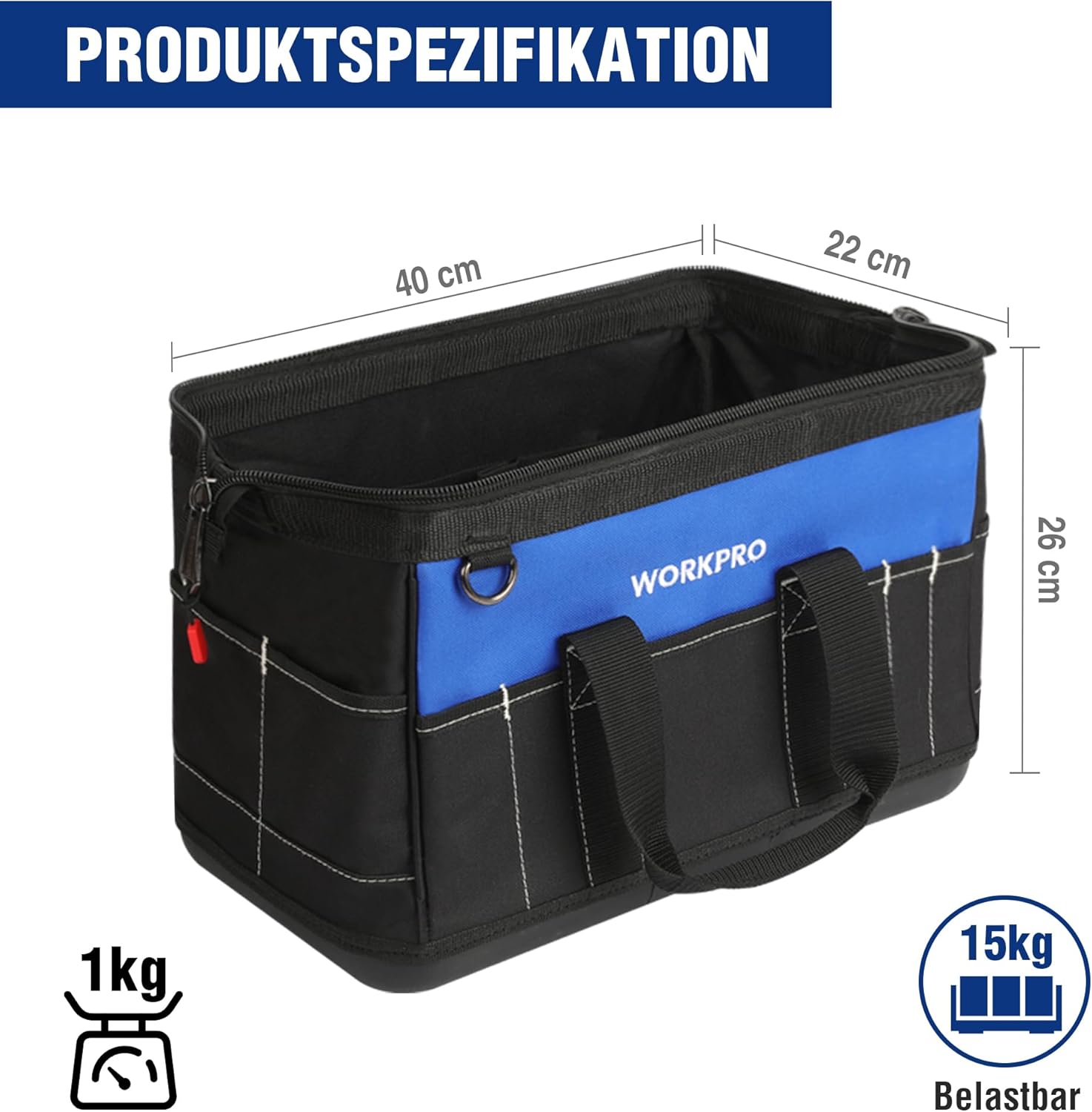 ⚡ Elektro & Technik – WORKPRO 16-Zoll-Werkzeugtaschen-Organizer, harter Boden, weit offener Mund, robuste Mehrzweck-Werkzeugtasche mit verstellbarem Schultergurt – Bild 2