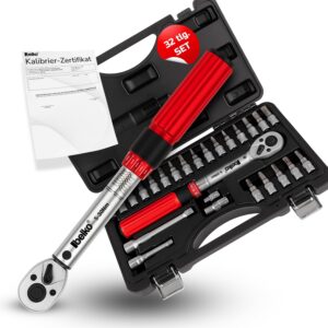 🚗 KFZ & Werkstatt – BELKO Torque Wrench 1/4 Inch, 5-30 Nm, Reversible Ratchet, Ratchet Box, Bicycle & Motorcycle, Includes 3/8 Inch Adapter, Hexagon Socket, Torx, Phillips Bits, Extension and Much More, Set of 22