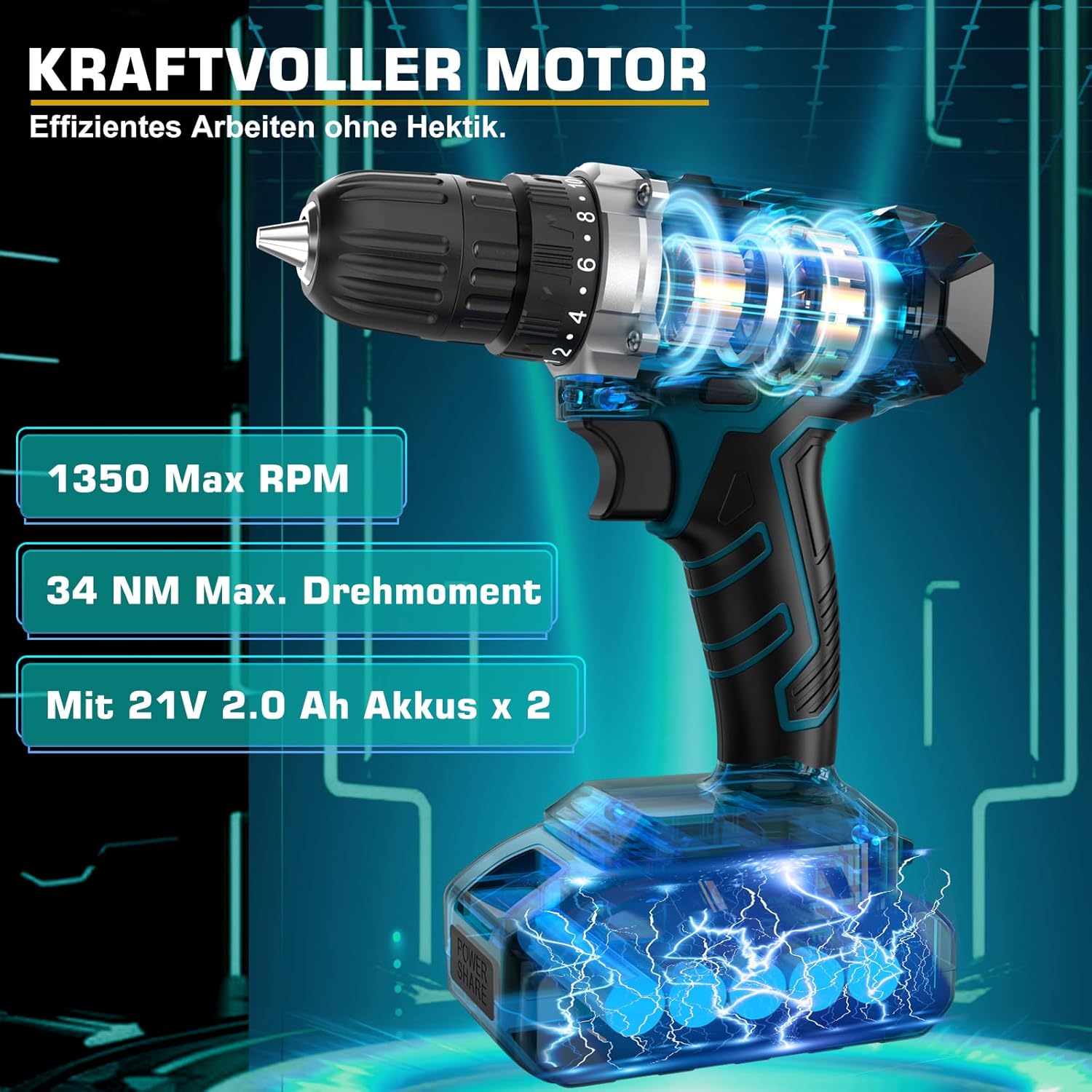 ⚡ Elektro & Technik – Sundpey 255-teiliger Werkzeugkasten mit Akkuschrauber 21 V – Set mit 2 x 2000 mAh Akku, Werkzeugkasten gefüllt für Heim-/Autoreparaturen, Werkzeugkasten-Aufbewahrungskoffer mit Schublade – Bild 4
