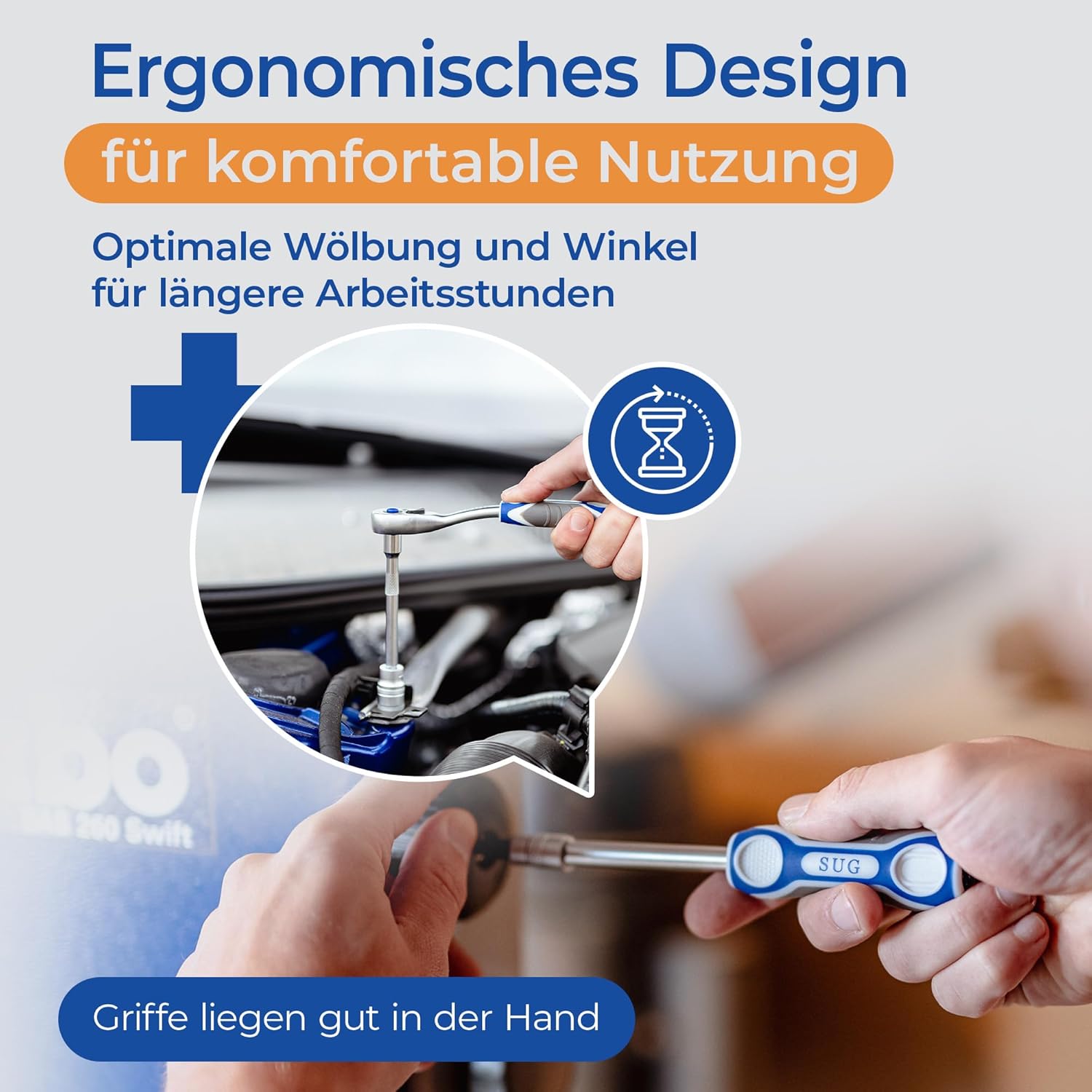🚗 KFZ & Werkstatt – SUG - Tool Box Filled 216 Pieces - Professional Socket Set 1/2, 1/4, 3/8 Fully Equipped - Tool Box / Ratchet Box for Household and Workshop - Socket Set Nut Box Short and Long – Bild 3
