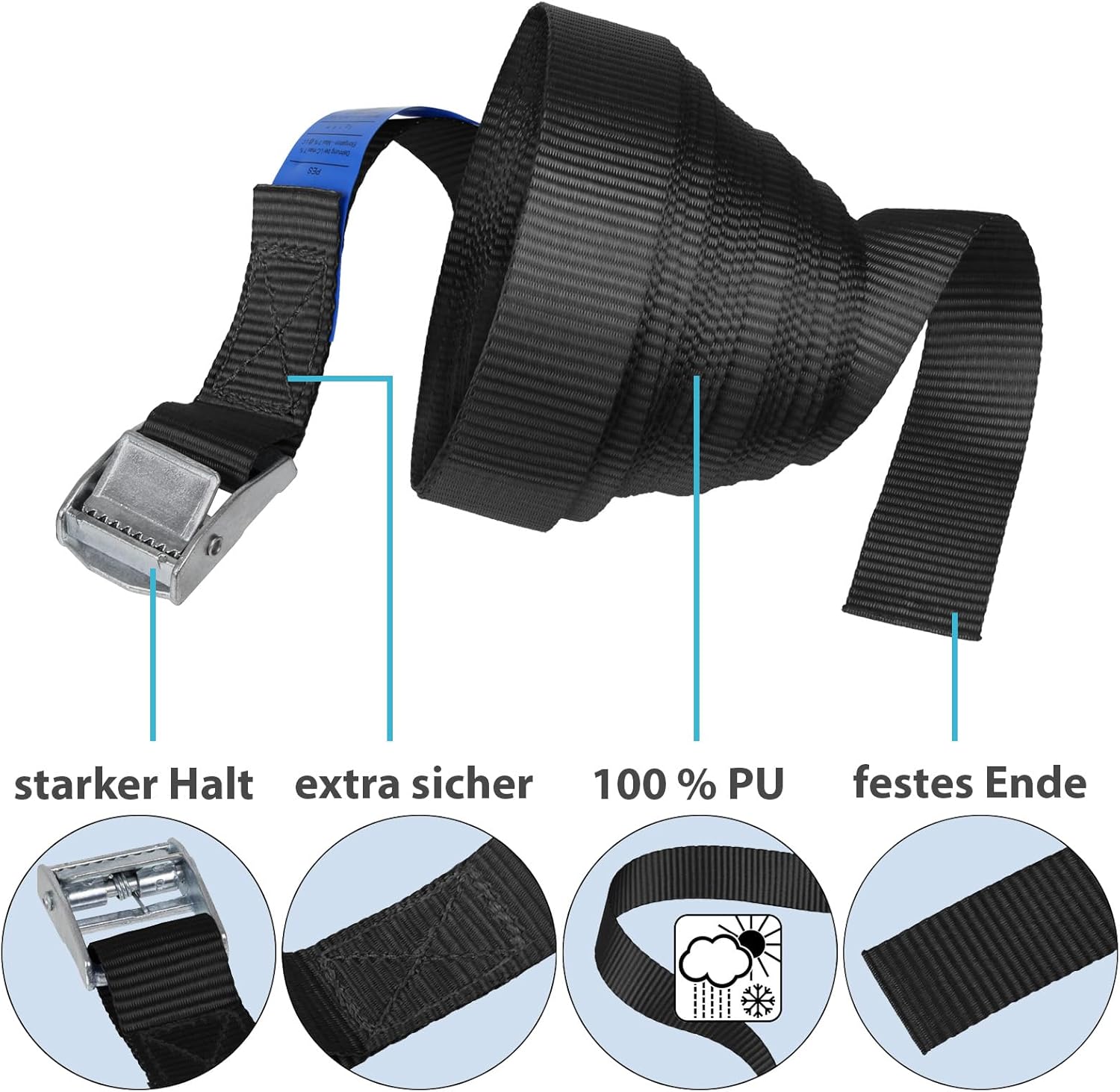 🚗 KFZ & Werkstatt – Lashing Strap Lashing Strap – Black – Various Lengths and Quantities Maximum Load 250 kg DIN EN 12195-2 – Bild 3
