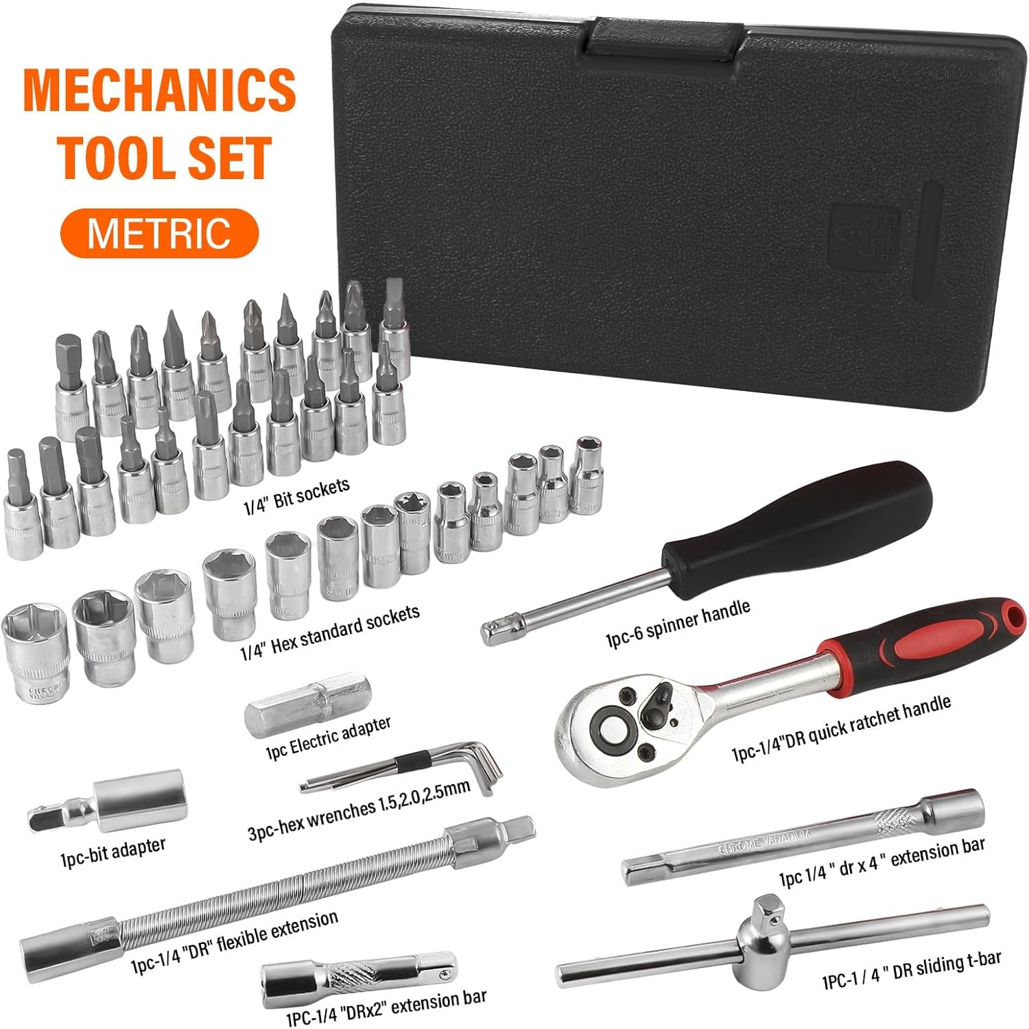 🚗 KFZ & Werkstatt – 46-Piece Socket Spanner Set Ratchet Box 1/4 Inch Drive Metic Socket Spanner and Bit Set Ratchet Set with Quick Release Ratchet Wrench, Extension Bars for Car Bicycle Motor – Bild 3