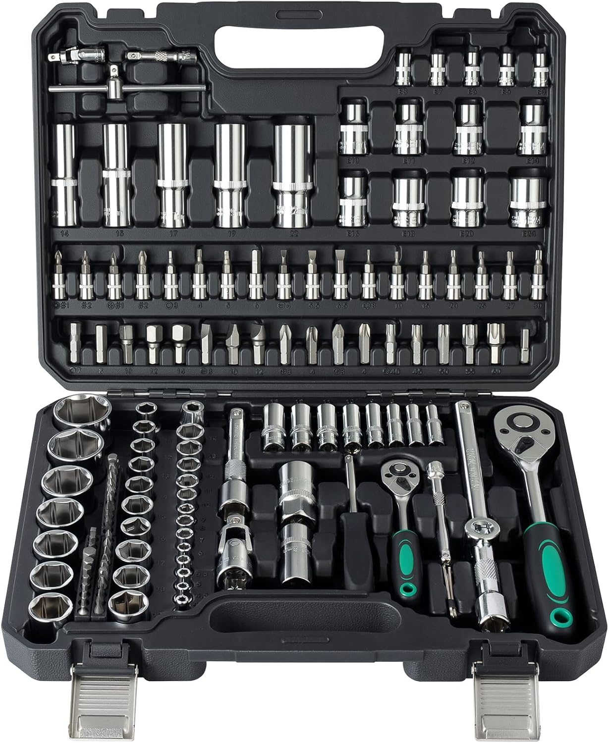 🚗 KFZ & Werkstatt – Ginour 202-piece socket spanner set, tool set with 1/4 inch, 3/8 inch, 1/2 inch reversible ratchet, socket wrench, bits, hex wrenches, extensions and adapters (138 pieces)
