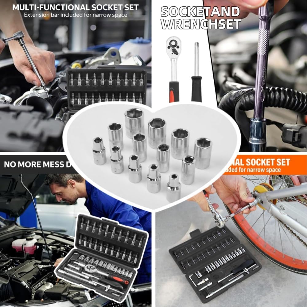 🚗 KFZ & Werkstatt – Socket Spanner Sets 46-Piece Tool Box 1/4 Inch Hex Set with Ratchet and Adapter Tool Bit Set, Socket Spanner and Bit Set Ratchet Box for Car – Bild 7