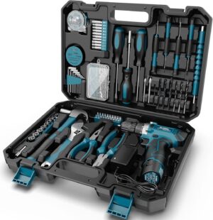 🔥 Angebote & Aktionen – Sundpey Tool Box Filled 206 Pieces, 12 V Cordless Screwdriver for Tightening / Loosening Screws, Household Tool Box Tool Case Tool Set for Household Repairs and DIY, Blue
