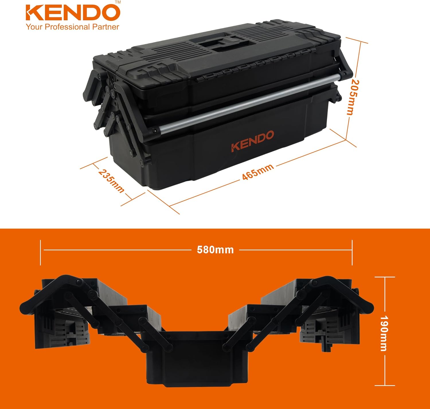 ⚒️ Bau & Montage – KENDO Empty Plastic Tool Box - Lightweight and Extremely Robust - 46.5 x 23 x 21 cm - 4 Hinged Compartments with Flexible Dividers - Assembly Tool Box - Tool Storage for DIY Enthusiasts – Bild 2