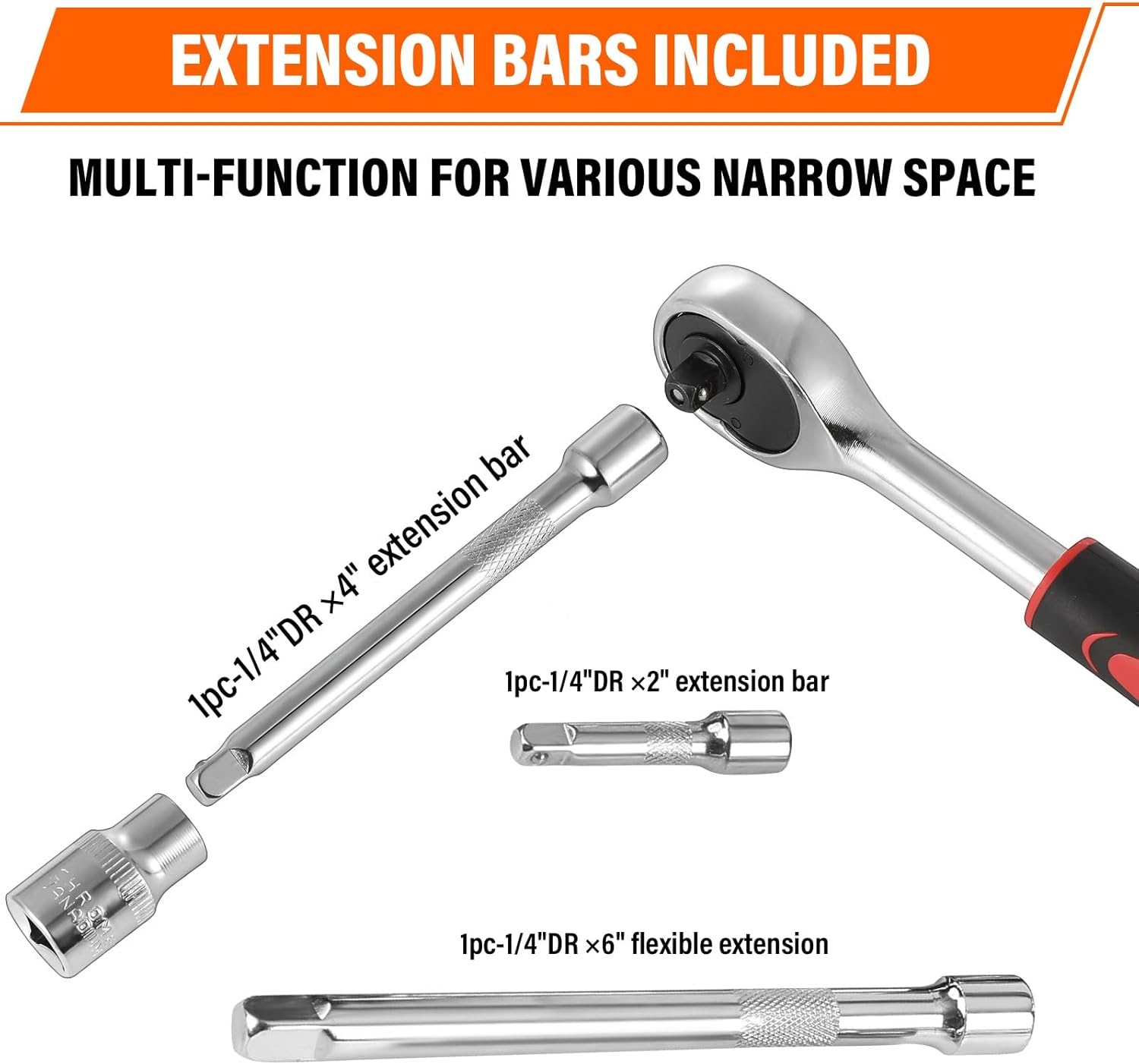 🚗 KFZ & Werkstatt – 46-Piece Socket Spanner Set Ratchet Box 1/4 Inch Drive Metic Socket Spanner and Bit Set Ratchet Set with Quick Release Ratchet Wrench, Extension Bars for Car Bicycle Motor – Bild 8