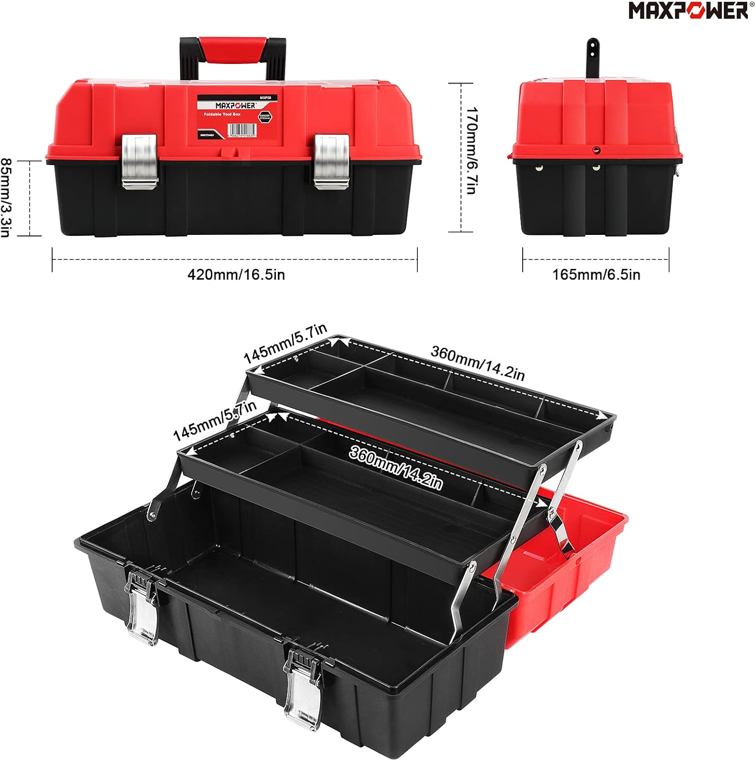 ⚒️ Bau & Montage – MAXPOWER Werkzeugkoffer leer, großer Werkzeugkasten mit 3 Schubladen, Werkzeugkasten 42 x 18 x 17 cm mit Metallverschluss, Werkzeugkasten aus schlagfestem Kunststoff für Hobby, Heimwerker – Bild 2