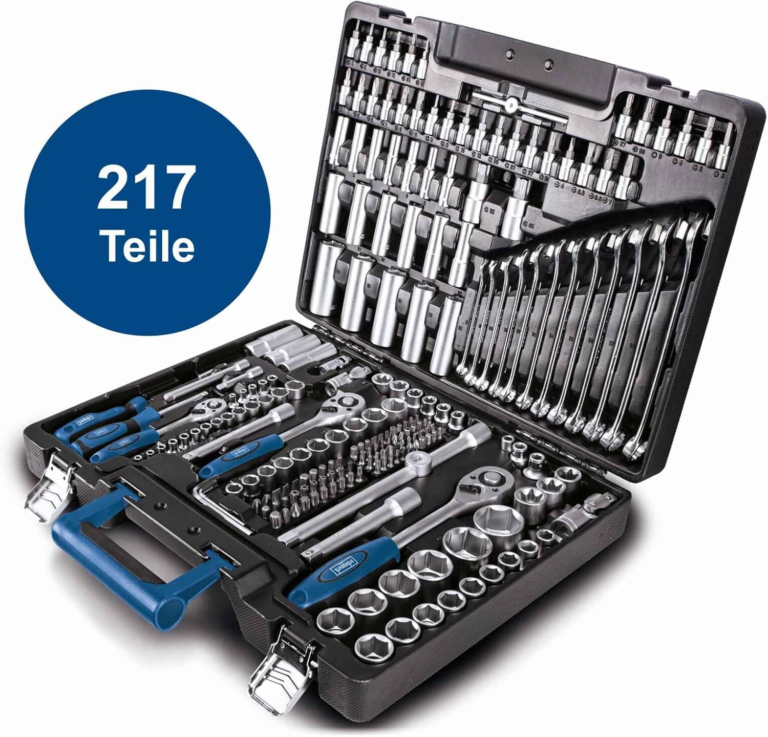 🚗 KFZ & Werkstatt – Scheppach TB217 Filled Tool Box | 217-Piece Tool Set | Tool Box with Socket Wrench, Bits, Ratchets, Open-End Spanner and Common Socket Set Ideal for Workshop – Bild 4