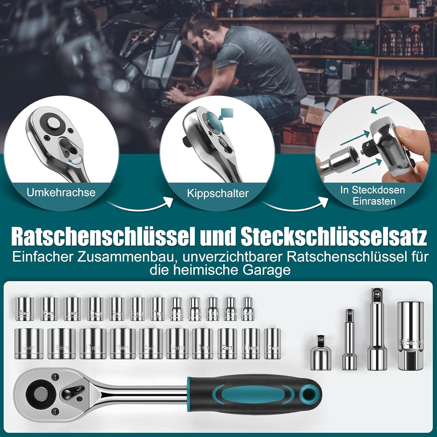 🔥 Angebote & Aktionen – Sundpey 257-Piece Filled Tool Box - Universal Hand Tool Set with Ratchet and Socket Wrench, Portable Complete Tool Box in Blue – Bild 3
