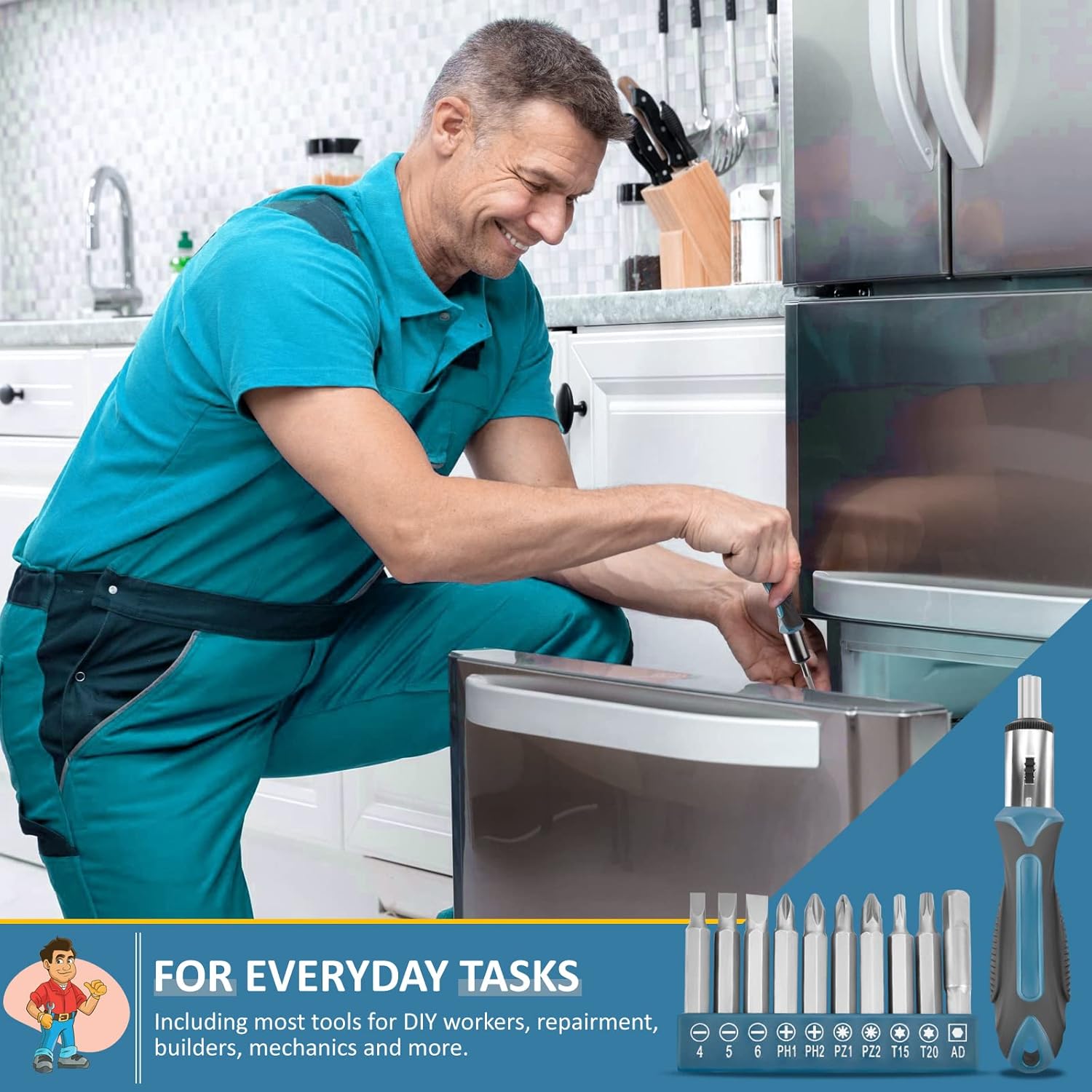 ⚡ Elektro & Technik – Sundpey 148-teiliger gefüllter Werkzeugkasten – Haushaltswerkzeugkasten mit Ratschenschraubendreher, Inbusschlüssel, Zange und Spannungsprüfer für Männer und Frauen, Blau – Bild 6