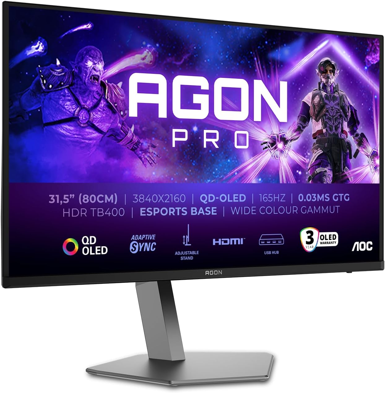 🔥 Angebote & Aktionen – AOC Agon Pro AG326UDAM - 32 Inch UHD OLED Gaming Monitor, 165 Hz, 0.03 ms, HDR400, FreeSync Prem. Pro, G-Sync comp. (3840 x 2160, 2 x HDMI 2.1, 1 x DP 1.4, USB Hub) Black / Grey