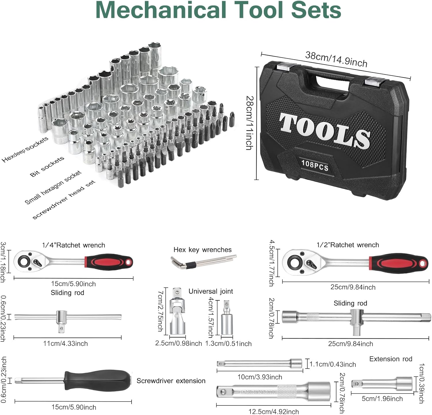 🚗 KFZ & Werkstatt – 108-Piece Socket Spanner Set, Ratchet Box 1/2 Inch 1/4 Inch Socket Spanner and Bit Set, Socket Spanner Set, Ratchet and Socket Set Ratchet Box Socket Box – Bild 2