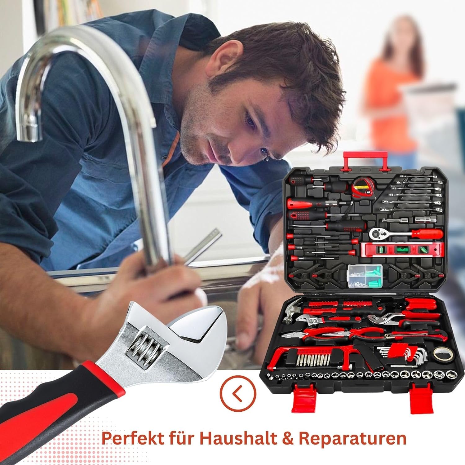 ⚒️ Bau & Montage – Werkzeugkoffer gefüllt 156-teilig, Werkzeugset komplett ausgestattet für Heimwerker & Auto, Werkzeugkoffer Werkzeugkasten, Universalwerkzeuge, Edelstahl-Werkzeugsets für Werkstatt und Haushalt in Schwarz – Bild 6