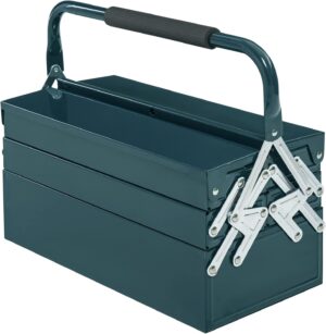 ⚒️ Bau & Montage – DURHAND Werkzeugkoffer, Montagekoffer, Werkzeugkasten, leer, platzsparend, mit 5 Fächern, aufklappbar, aus stabilem Stahl (SPCC), dunkelgrün, 45 x 20 x 34,5 cm