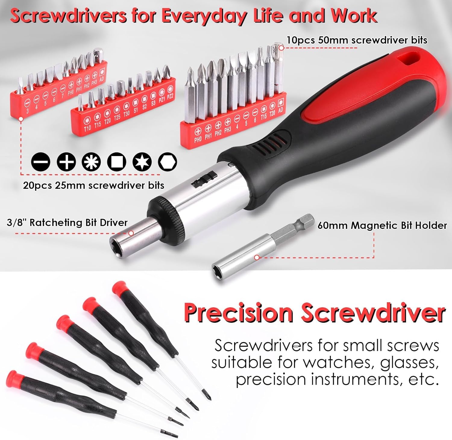 🔥 Angebote & Aktionen – TLGREEN 198-Piece Filled Tool Box Household Tool Set with Ratchet Socket Wrench Set Screwdriver Universal Tool Sets Red – Bild 4