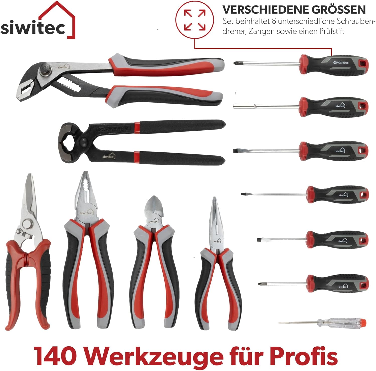 ⚡ Elektro & Technik – Werkzeugkasten 140-teilig | Werkzeugsatz CRV | Werkzeugkasten gefüllt mit Zangen, Schraubendrehern, Schlüsselsatz und vielem mehr | Professioneller Werkzeugkasten – Bild 4