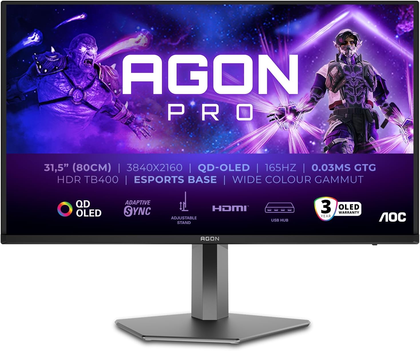 🔥 Angebote & Aktionen – AOC Agon Pro AG326UDAM - 32 Inch UHD OLED Gaming Monitor, 165 Hz, 0.03 ms, HDR400, FreeSync Prem. Pro, G-Sync comp. (3840 x 2160, 2 x HDMI 2.1, 1 x DP 1.4, USB Hub) Black / Grey – Bild 2