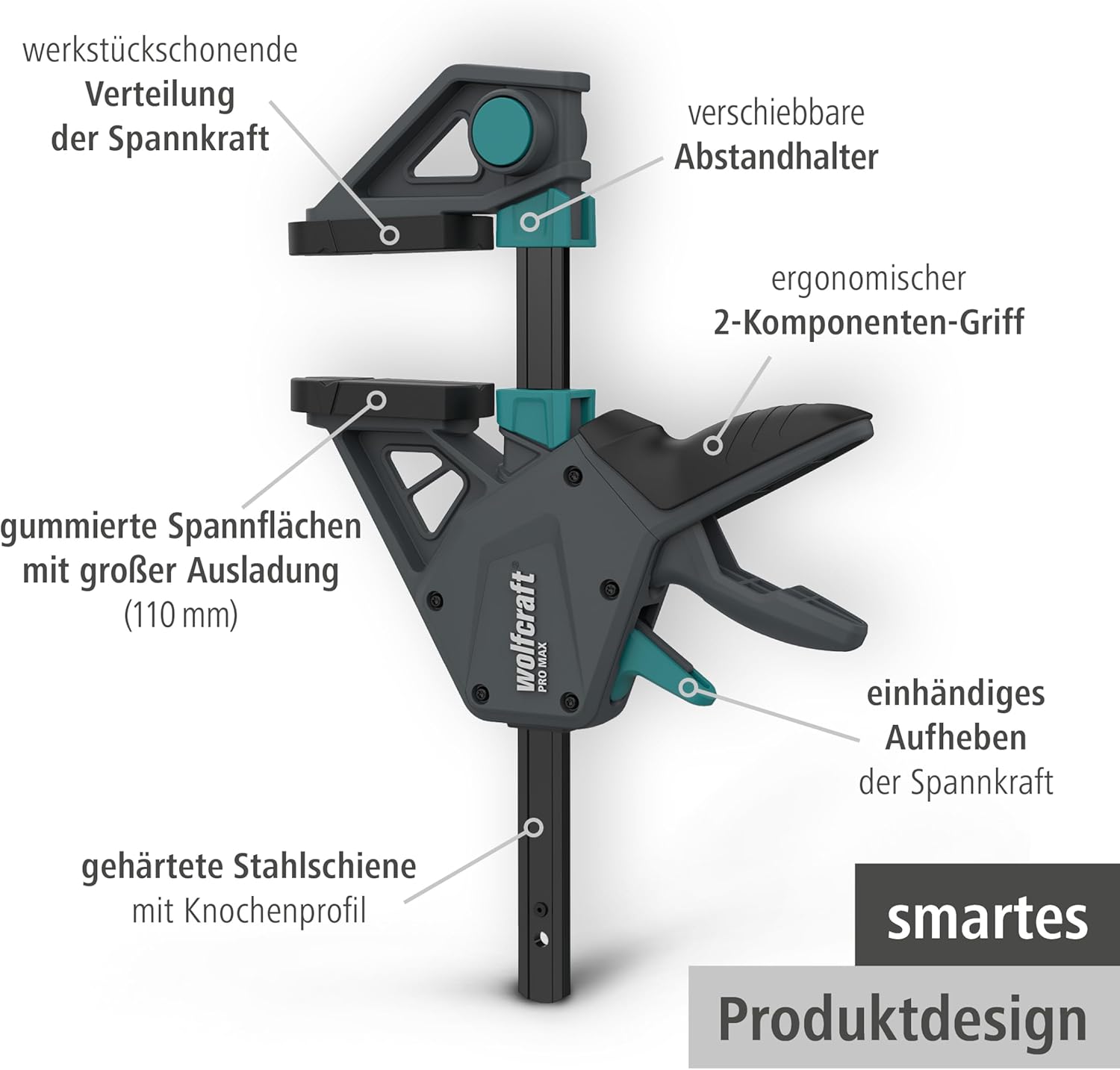 🔥 Angebote & Aktionen – wolfcraft 2 Pro Max 8662060 Single-Handed Clamps 250 kg Clamping Force for the Highest Professional Demands High Holding Force 450 mm Span Made in Europe – Bild 2