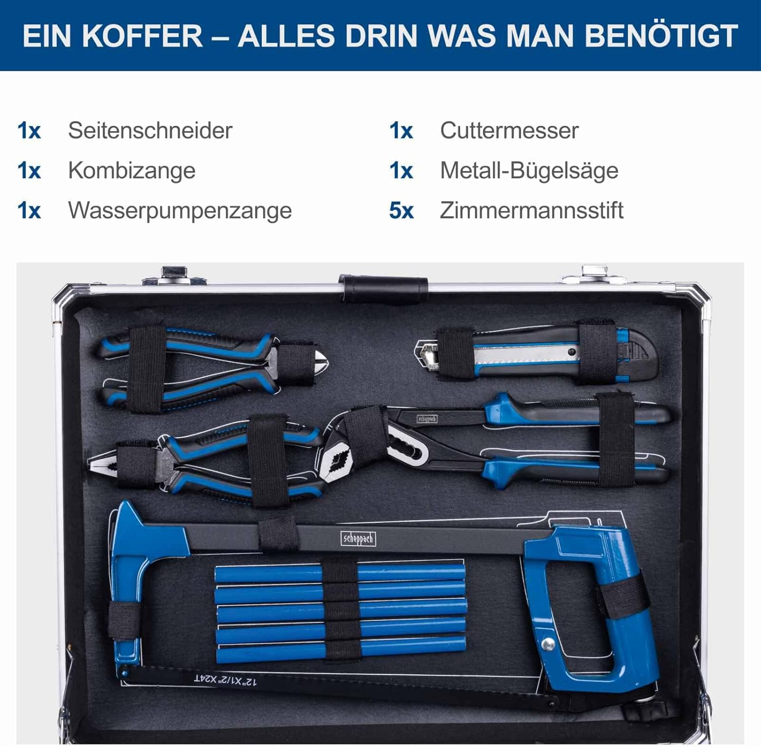 🔥 Angebote & Aktionen – Scheppach TB200 Aluminium Tool Box Filled 141-Piece Tool Set | Workshop Case Equipped with Wrench, Hammer, Pliers, Screwdriver, Tool Box for Workshop and Household – Bild 8