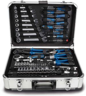 ⚒️ Bau & Montage – Scheppach TB150 Aluminium-Werkzeugkoffer, gefüllter 101-teiliger Werkzeugsatz, Werkstattkoffer mit Schraubenschlüssel, Hammer, Zange, Schraubendreher und Standardwerkzeugen, ideal für Werkstatt und Haushalt