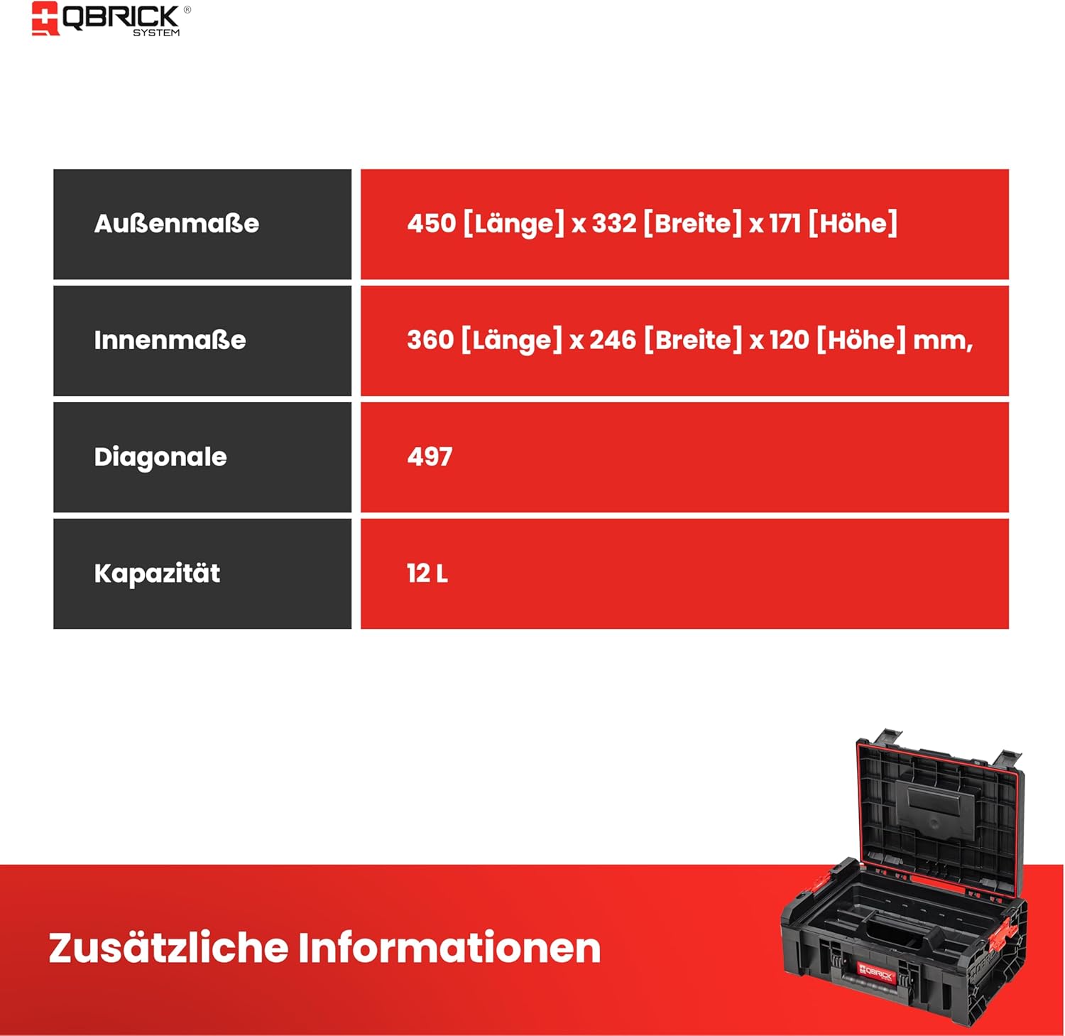 🔥 Angebote & Aktionen – Qbrick System Pro Technician Case 2.0 Tool Box Empty Tool Box Transport Case 450 x 332 x 171 mm Black Red – Bild 5