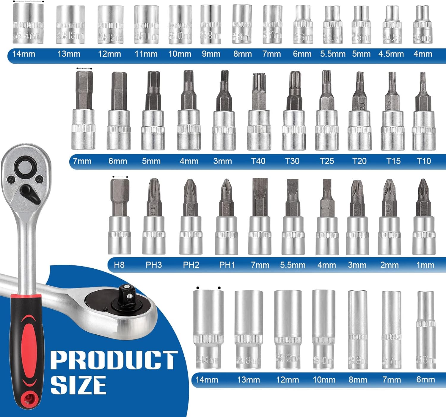 🚗 KFZ & Werkstatt – 53-Piece Socket Spanner Set Ratchet Box Ratchet Box Small 1/4 Inch Ratchet and Socket Spanner Set for Torx, Cross, Slotted and Allen Screws CR-V Tool Set – Bild 2