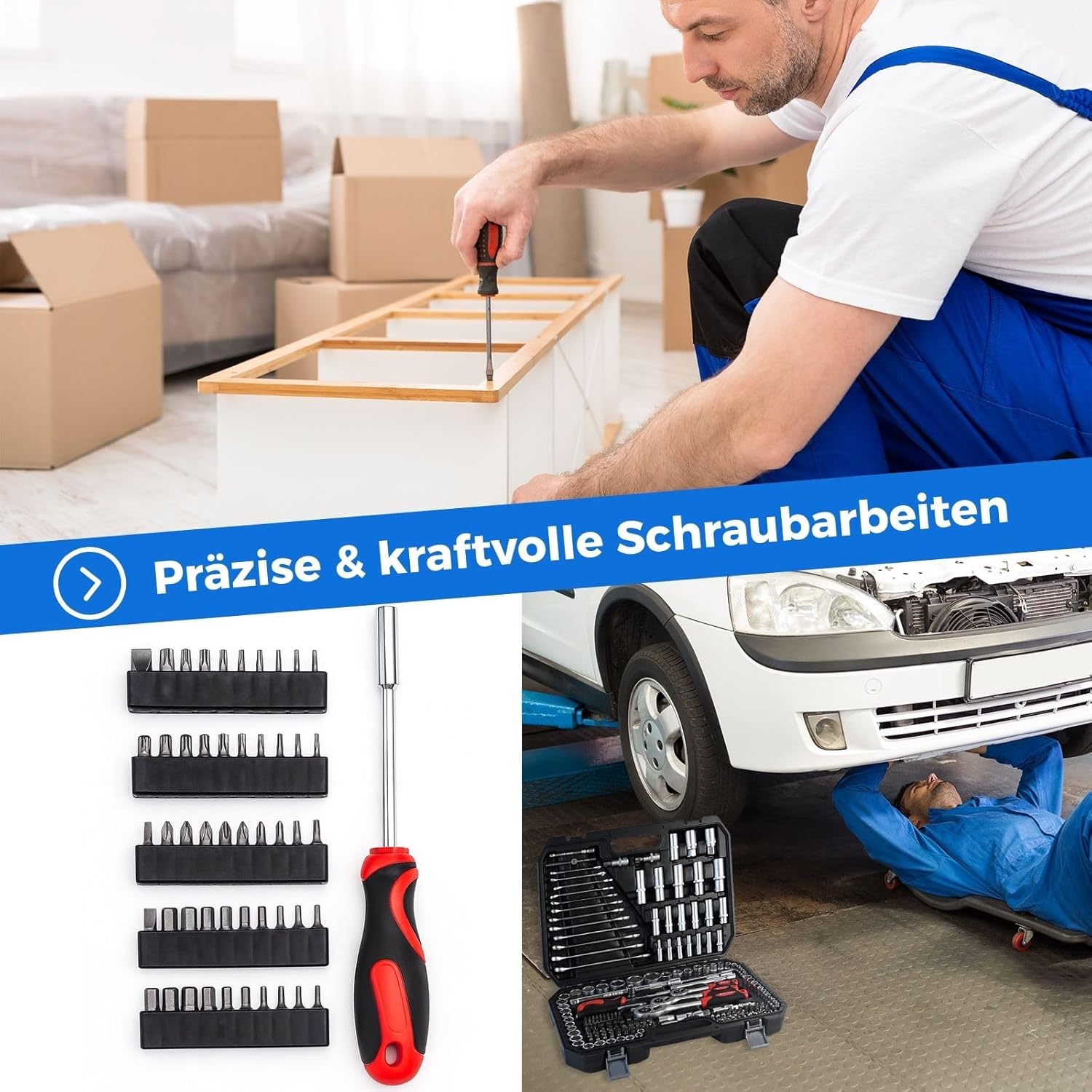 🚗 KFZ & Werkstatt – Tool Box Filled 216 Pieces, Tool Set Fully Equipped for DIY & Car, Tool Box Toolbox, Universal Tools, Stainless Steel Tool Sets for Workshop and Home in Black – Bild 5