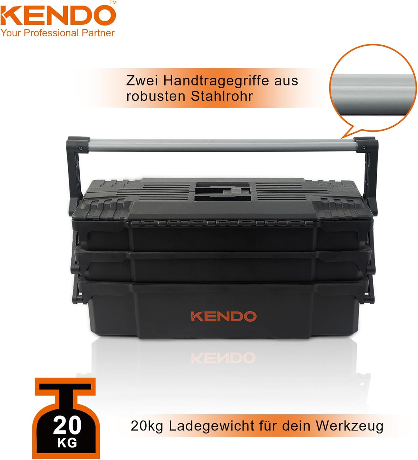 ⚒️ Bau & Montage – KENDO Empty Plastic Tool Box - Lightweight and Extremely Robust - 46.5 x 23 x 21 cm - 4 Hinged Compartments with Flexible Dividers - Assembly Tool Box - Tool Storage for DIY Enthusiasts – Bild 3