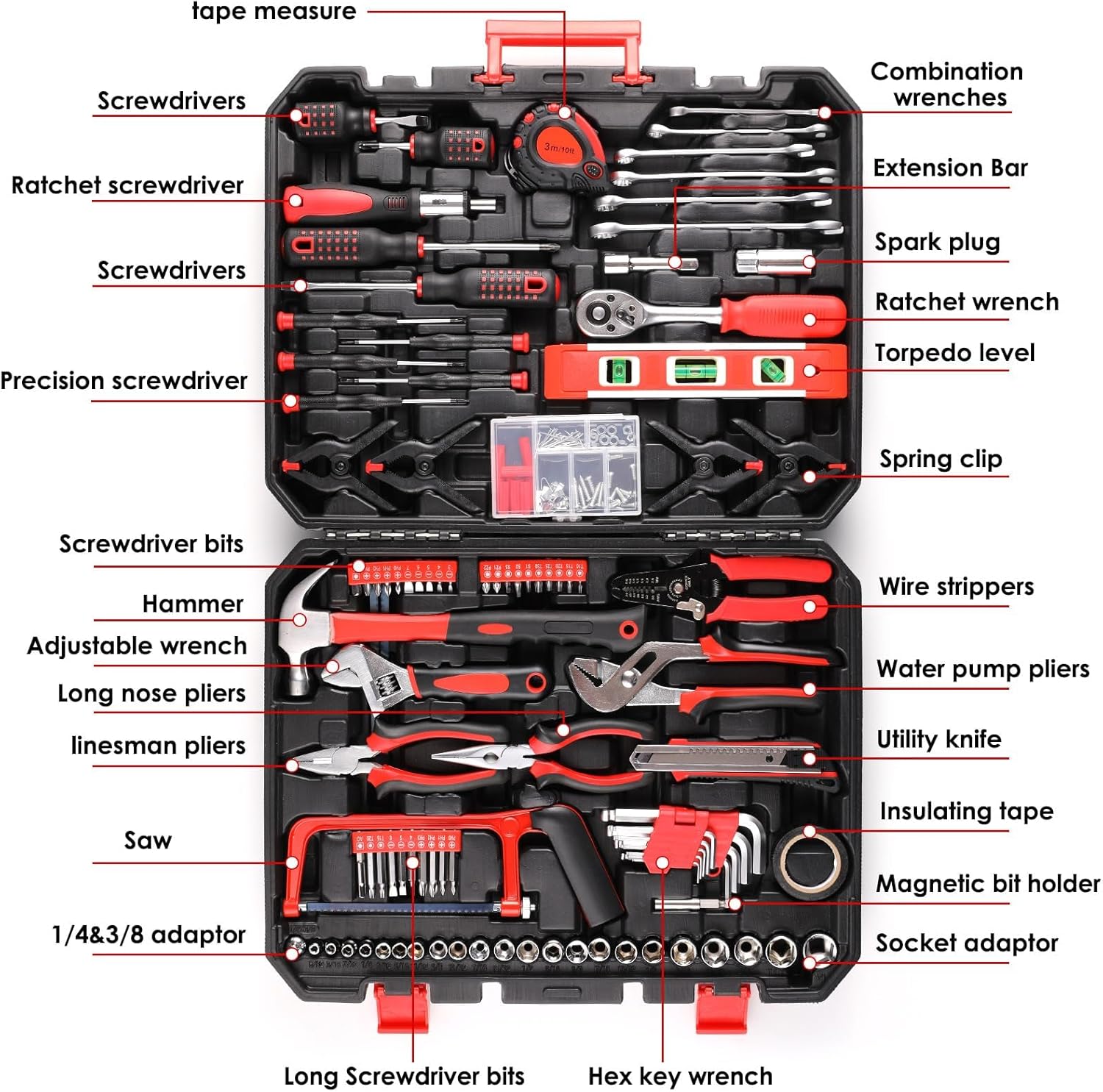 🔥 Angebote & Aktionen – TLGREEN 198-Piece Filled Tool Box Household Tool Set with Ratchet Socket Wrench Set Screwdriver Universal Tool Sets Red – Bild 3
