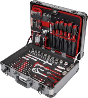 🔥 Angebote & Aktionen – STIER Universal Tool Assortment in Aluminium Case, 144 Pieces, Filled Tool Box, 4 Compartments, with Screwdrivers, Clippers, Pliers, Saw and Much More