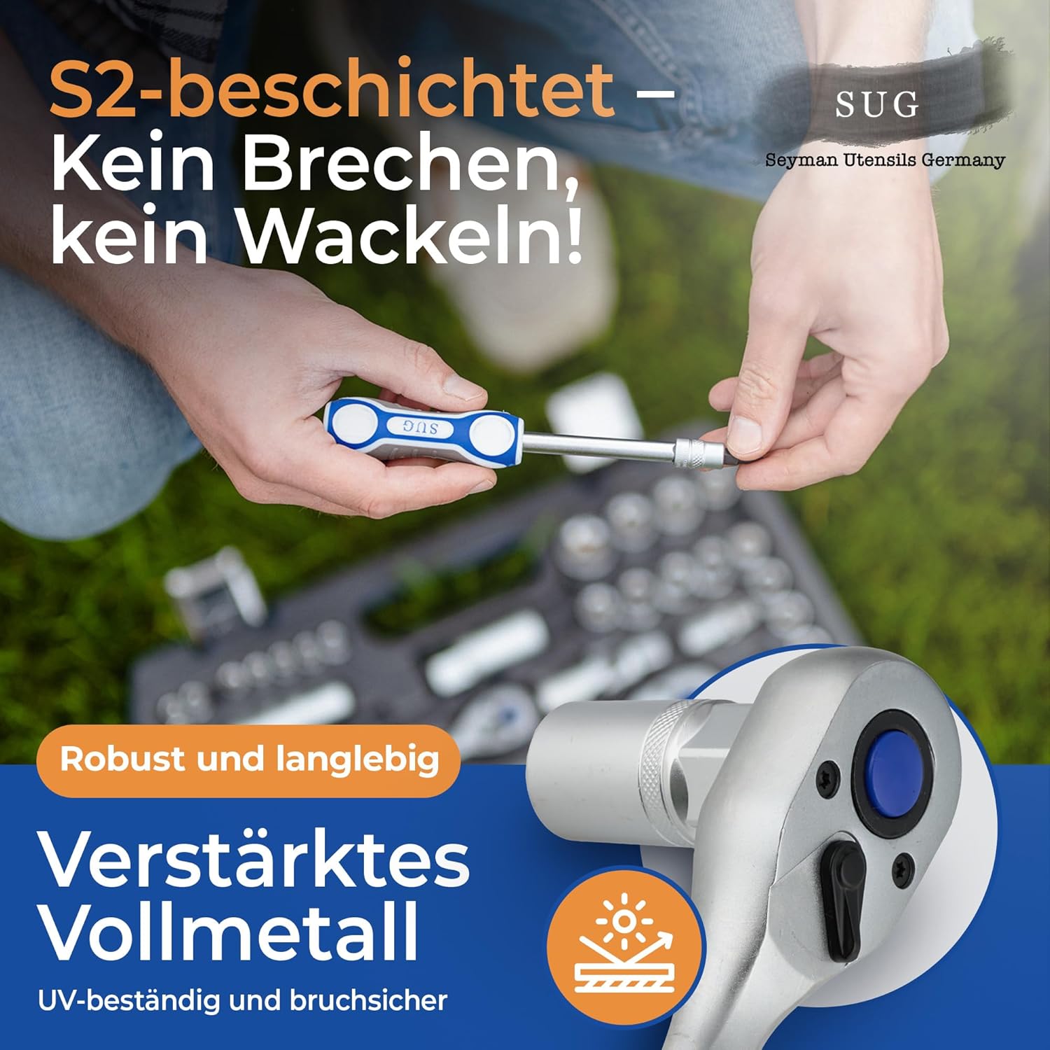 🚗 KFZ & Werkstatt – SUG - Tool Box Filled 216 Pieces - Professional Socket Set 1/2, 1/4, 3/8 Fully Equipped - Tool Box / Ratchet Box for Household and Workshop - Socket Set Nut Box Short and Long – Bild 5