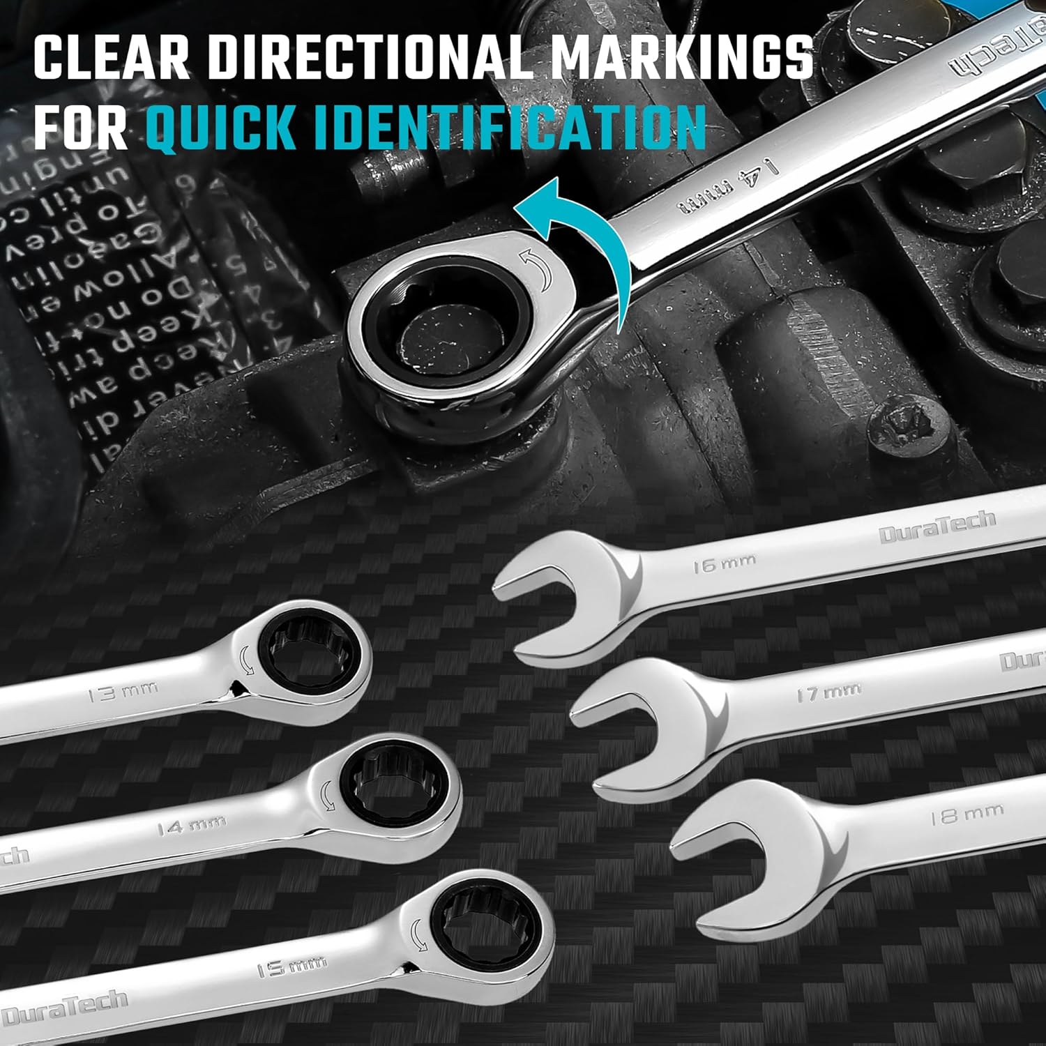 🚗 KFZ & Werkstatt – DURATECH 12-Piece Combination Ratchet Spanner Set with Fixed Head, Combination Spanner Set, Metric, 8-19 mm, Cr-V Steel, Organised in Storage Case – Bild 4