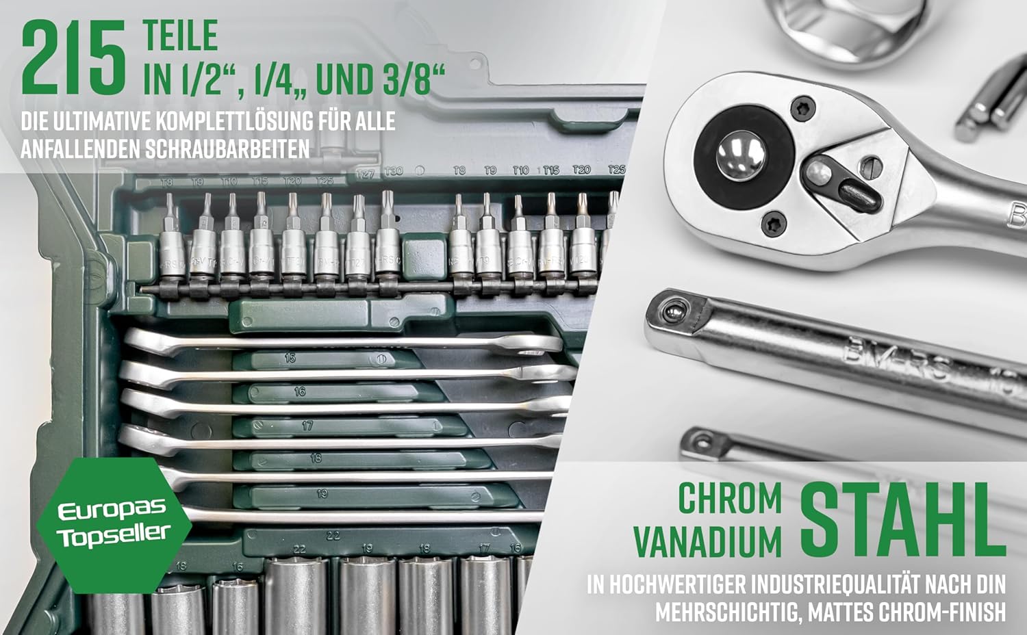 🚗 KFZ & Werkstatt – Brüder Mannesmann M98430 Socket Spanner Set 0.6 cm + 0.95 cm + 1.27 cm, Drive 215-Pieces – Bild 3